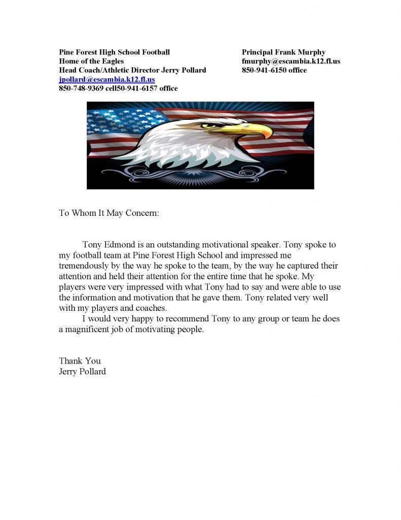 Coach Pollard (Pine Forest Eagles) Recommendation Letter)